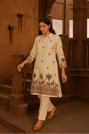 Camel printed codset kadi material