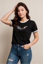 Lining t-shirt hand embroidery work black jeans
