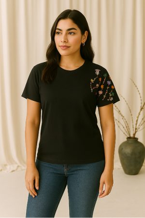 T-shirt hand embroidery work black