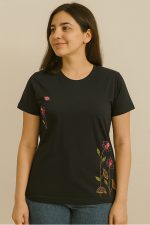 T-shirt hand embroidery work  flower black
