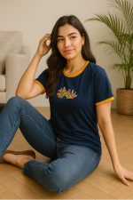 Lining t-shirt hand embroidery work black