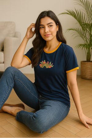 Lining t-shirt hand embroidery work black