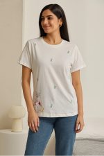 T-shirt hand embroidery work  white  dot