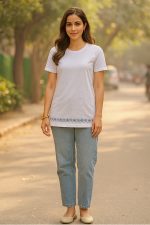 T-shirt hand embroidery work  white flower