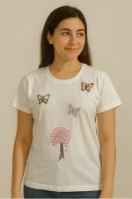 T-shirt hand embroidery work  white butterfly