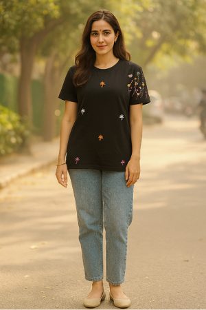 T-shirt hand embroidery work  black dot