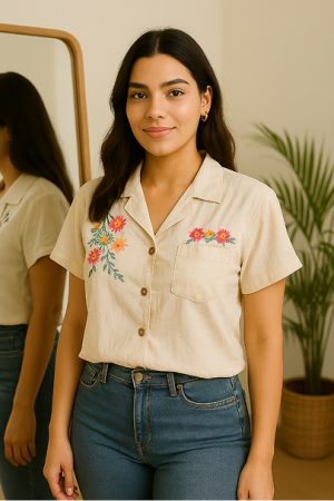 Khadi shirt embroidered work